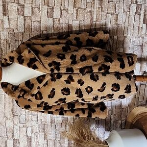 Janice Apparel Leopard Print Faux Fur Coat Brand New